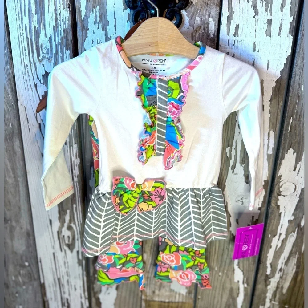 Ann Loren 2PC Set Floral & Herringbone Size 2/3T NWT